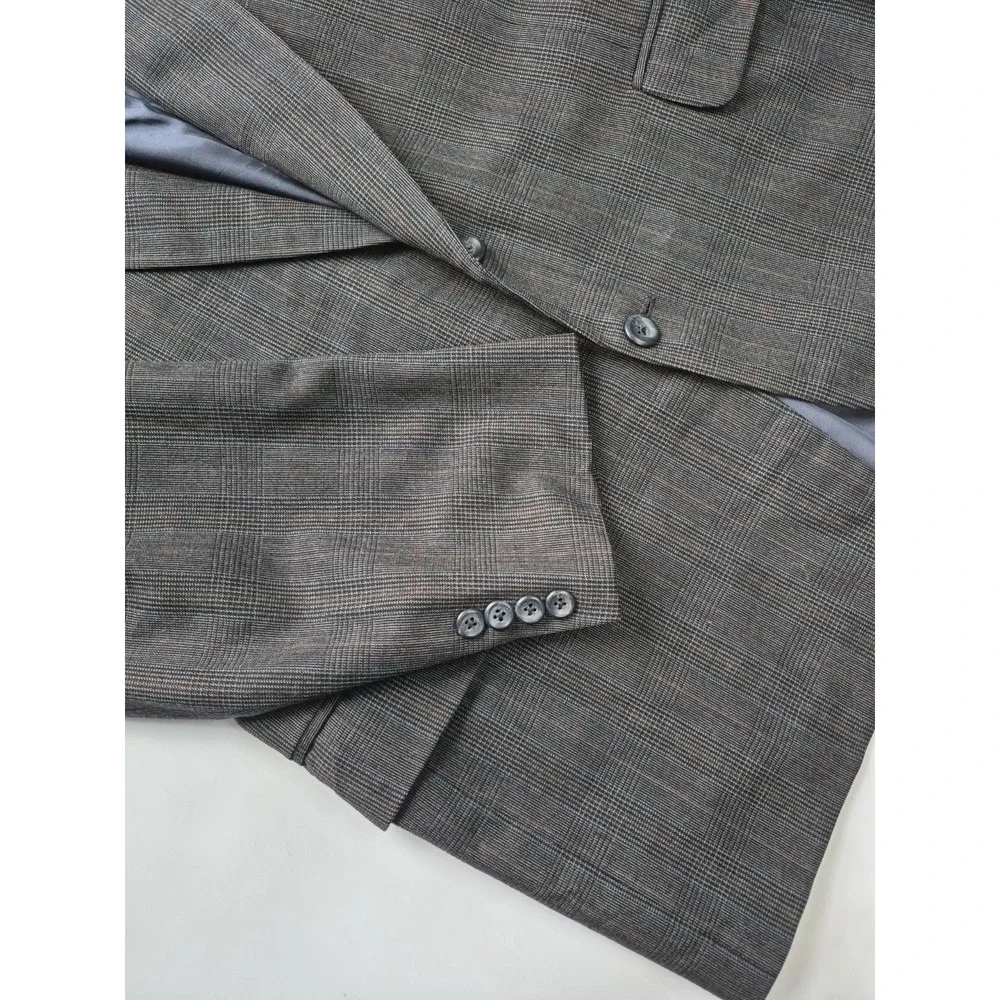 Hickey Freeman Mens Wool Sports Coat 43R Gray Plaid Vintage USA 2 Button Blazer